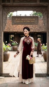 Áo Dài Nhung Phối Voan Ở Sắc Việt: Nét Đài Các Trẻ Trung Đẹp