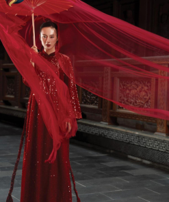 Áo Dài Cách Tân Sequins Dạ Hồng Niên – Sắc Việt Luxury